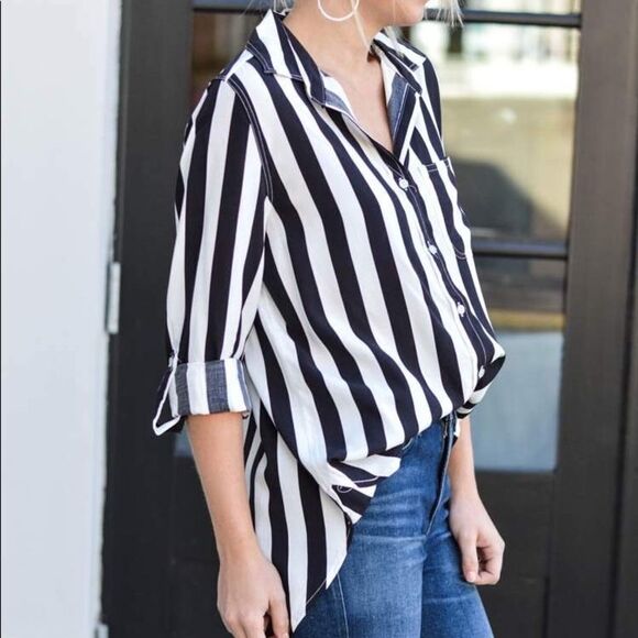 VELVET HEART Striped Button Front Blouse Black White XS - Picture 3 of 8